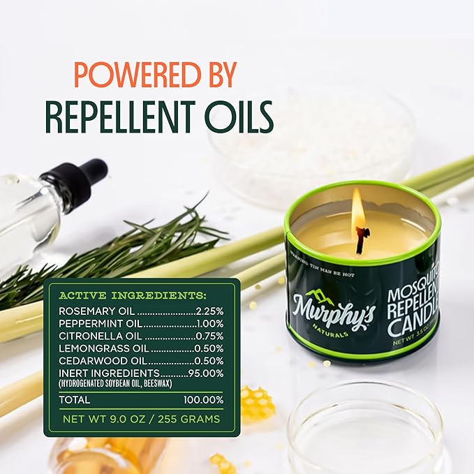 Murphy's Naturals Mosquito Bug Repellent Candles for Outdoor Patio, Citronella & Essential Oils, Soy/Beeswax Blend, 30-Hour Burn Time, 9 oz, 6-Pack