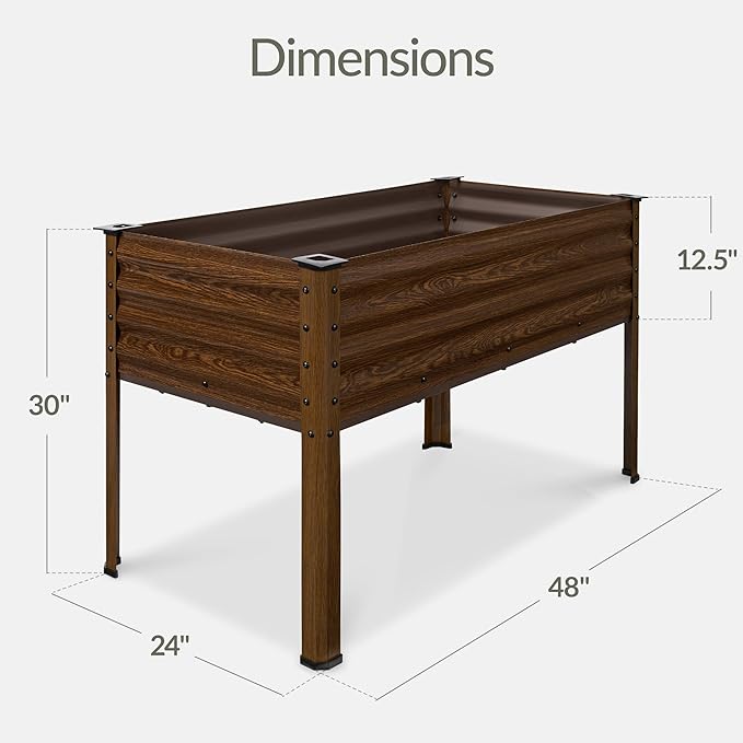 Best Choice Products 48x24x30in Galvanized Raised Garden Bed, Metal Elevated Planter Box, Vegetable Garden for Backyard, Patio, Balcony, 100% Non Toxic Materials - Dark Brown Wood Grain