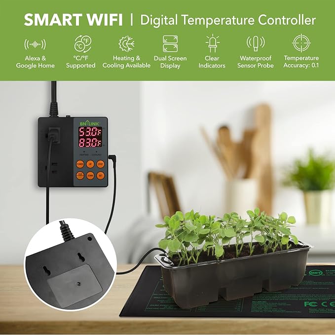 BN-LINK Smart WiFi Digital Temperature Controller Heating Cooling, Works with Alexa and Google Home. For Reptiles Aquarium Carboy Homebrew Breeding Fermenter Seed Germination °C/°F -40-176°F 15A/1875W