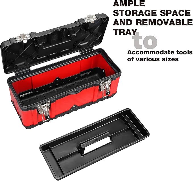 Steel Tool Box 15.5 Inch Small Portable Tool Organizer Box with Built-in Short Non-slip Handle Car Box with Removable tray