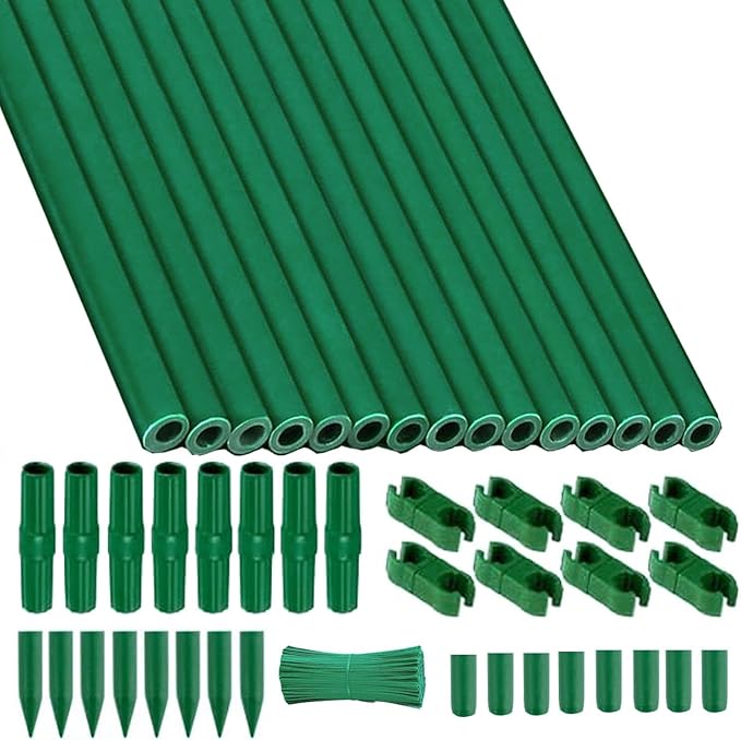 15Sets Garden Stakes Set 72PCS with Fiberglass Plant Stakes Sticks Supports and Accessories, DIY 4ft 5ft 6ft 7ft Tomato Stakes for Tomato,Vegetables, Pepper, Indoor Outdoor Spring Plants