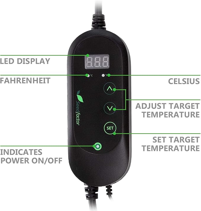 Seedfactor MET Certified Seedling Heat Mat with 50℉~108℉ Digital Thermostat Controller for Seed Germination (10" x 20")