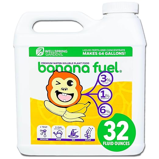 Wellspring Gardens Banana Fuel Liquid Fertilizer - Plant Fertilizer Concentrate - Plant Food - Formula for Banana Trees & Plants - Grow Healthy and Happy Plants - 32 fl oz