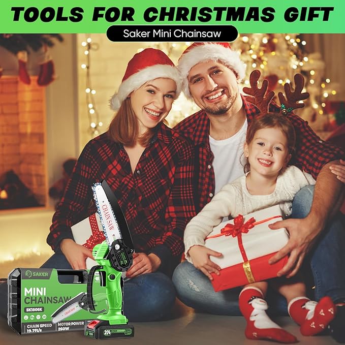 Saker Mini Chainsaw|6 Inch Chainsaw[2025 Upgraded]|Mini Cordless Electric Chain Saw|Small Handheld Portable Chainsaw Battery Powered Chain Saw for Tree Trimmer and Garden,Valentine's Day Gifts for Men