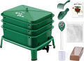 Blütezeit 3-Tray Worm Composter, 32QT Worm Farm with Compost Worms Starter Kit for Indoor & Outdoor, Worm Composting Bin for Recycling Food Waste (Green)