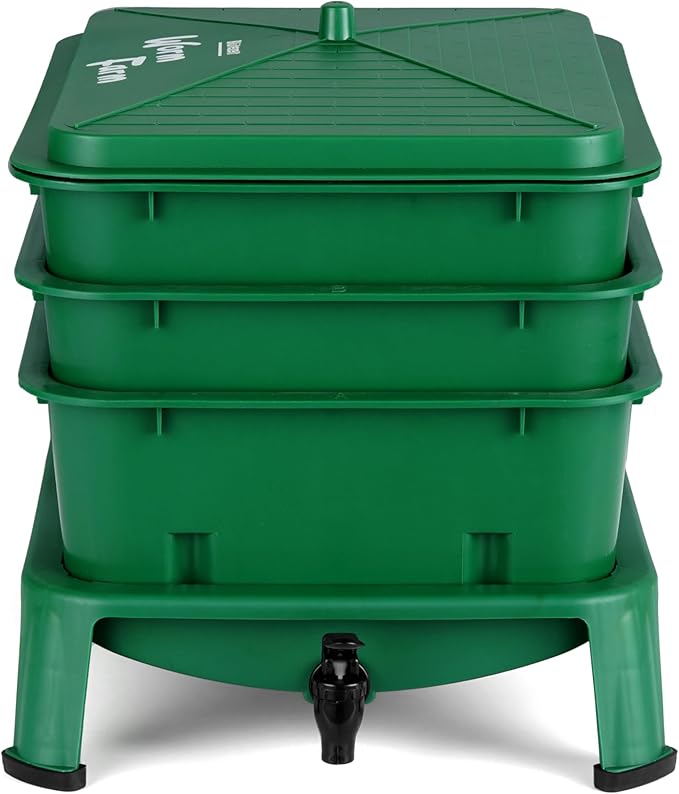 Blütezeit 3-Tray Worm Composter, 32QT Worm Farm with Compost Worms Starter Kit for Indoor & Outdoor, Worm Composting Bin for Recycling Food Waste (Green)