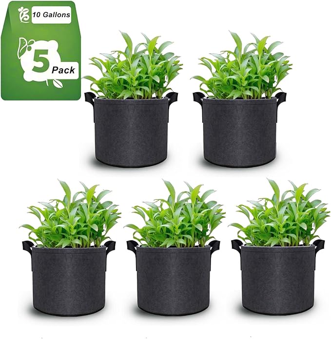 5 Pack 10 Gallon Grow Bags Heavy Duty Non-Woven Thickened 350G Fabric Planter Pots for Outdoor Plants, Garden Planting Containers with Reinforced Handles, Potato Tomato Vegetable Flower Pots