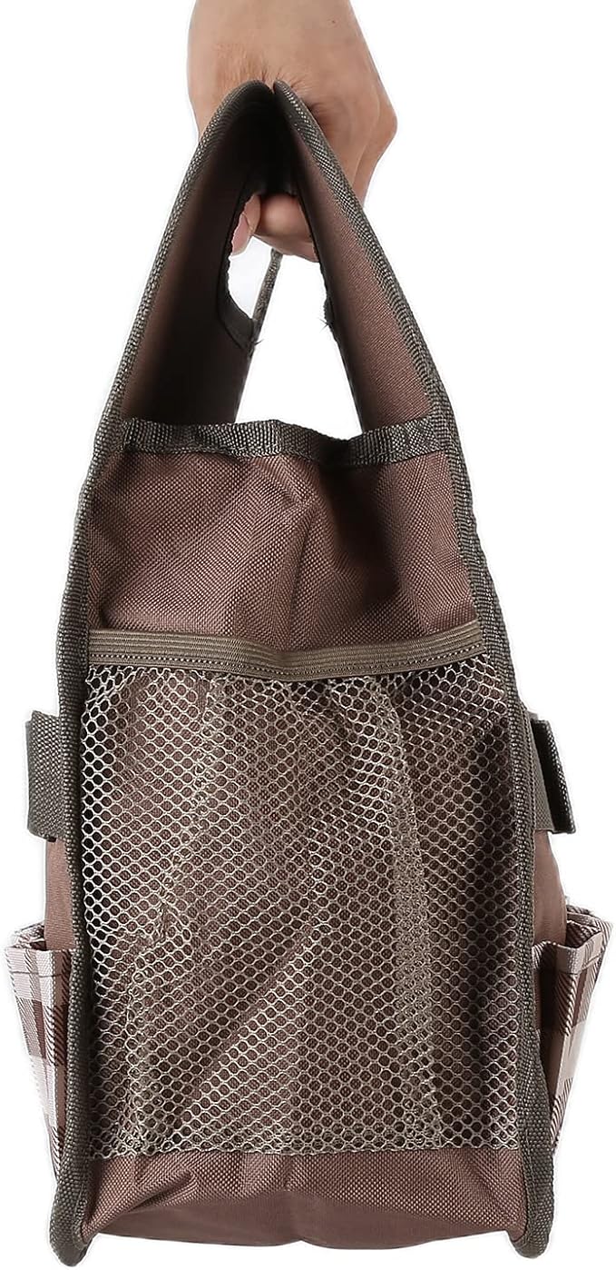 L Garden Tool, Portable Multifunction Tool Handbag, Ox Cloth with 5 Slots and Mesh s, for Gardening Woodw Household Sto (Coffee Grid)