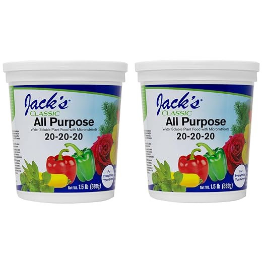 Jack's Classic 20-20-20 All Purpose Water-Soluble Fertilizer with Micronutrients to Provide General Growth on All Plants, 1.5lbs, 2 Pack