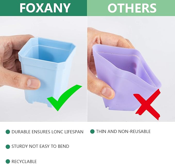 foxany 3" Plants Nursery Pot, 30 Pcs Thick Plastic Square Flower Planting Pots, Plant Seedling Pots, 30 Seed Starting Pots with 30 Saucers -Blue
