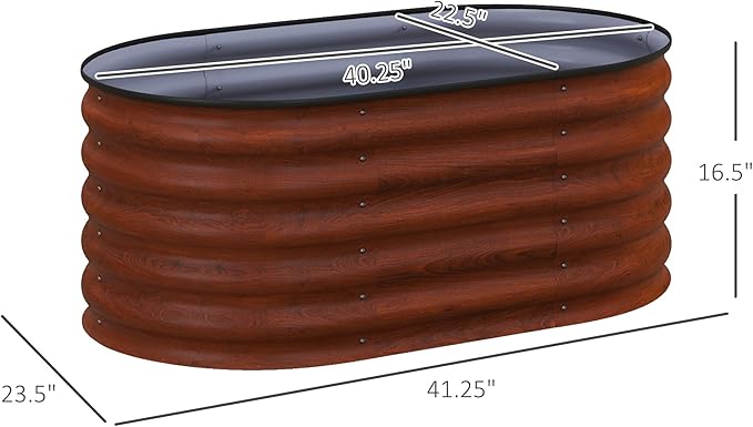 Outsunny 3.5' x 2' x 1.4' Galvanized Raised Garden Bed Kit, Outdoor Metal Elevated Planter Box with Safety Edging, Easy DIY Stock Tank for Growing Flowers, Herbs & Vegetables, Brown