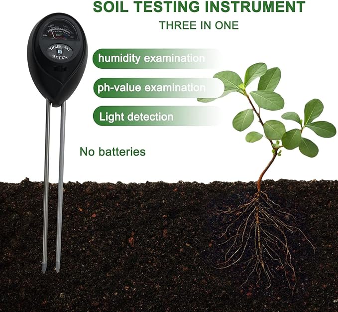 Soil pH Meter, 3-in-1 Soil Test Kits with Moisture,Light and PH Tester for Garden, Farm, Plant, Outdoor, Indoor, Lawn Care, Water Soil, Soil Hygrometer Sensor for Gardening, Indoor & Outdoor Plants