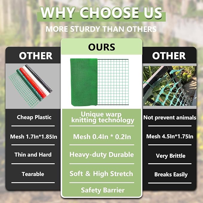4x30 FT Plastic Garden Fence with 50 Zip Ties – Green Heavy Duty Temporary Safety Fencing for Animals, Snow, Poultry, Deer, Yard & Construction
