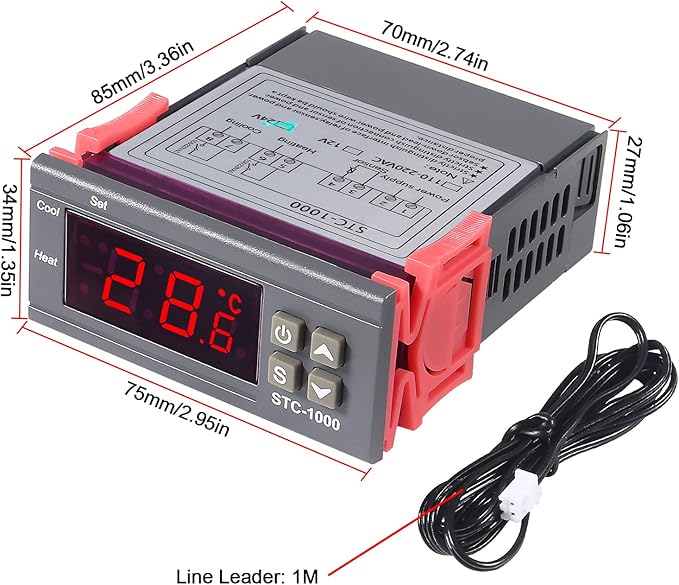 2pcs STC-1000 DC 24V 10A Digital LED Temperature Controller Cooling Heating Centigrade Thermostat Sensor 2 Relay Output with NTC 10K Thermistor Sensors Temperature Probe