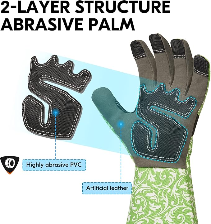 Vgo... 1 Pair Gardening Gloves Ladies,Safety Work Gloves,Long Sleeves Gauntlet,Puncture Proof,Touchscreen(Size M,Green,AL6608-FM)