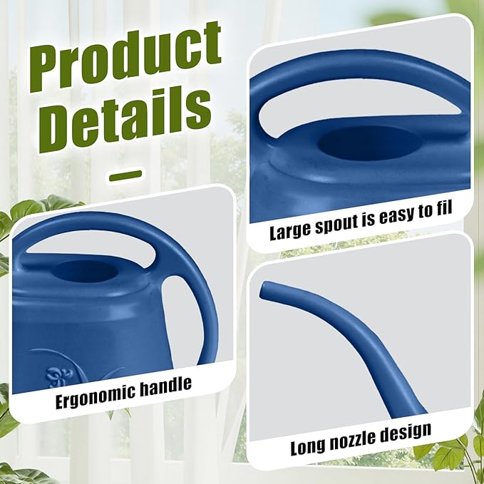 Hand Plastic Watering Can - for Home Plant Garden - 1/2 Gallon - Blue