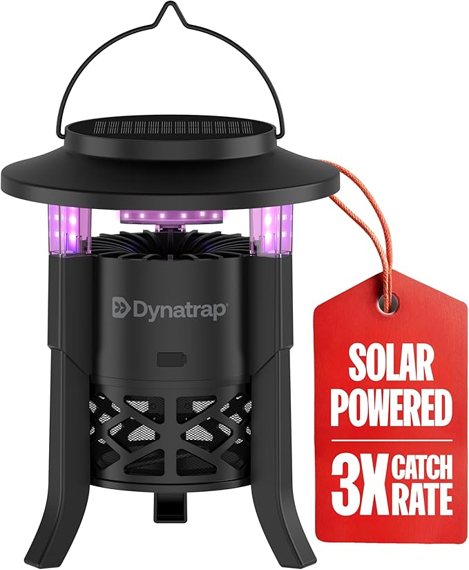 1/4 Acre LED Solar-Powered Outdoor Bug Trap, Traps Mosquitoes, Flies, Moths, Wasps, Gnats, & Other Flying Insects, Bug Zapper Alternative, Chemical-Free, Weather-Resistant Solar Outdoor Mosquito Trap
