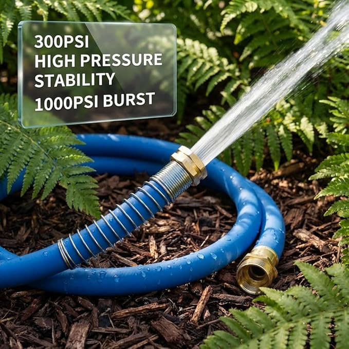 WiseFlow Garden Hose 75FT x 5/8", Heavy Duty Rubber Hose, Water Hose with Five Layered Braiding, Male Female Fittings, 1000PSI Burst, 300PSI Working (Blue)