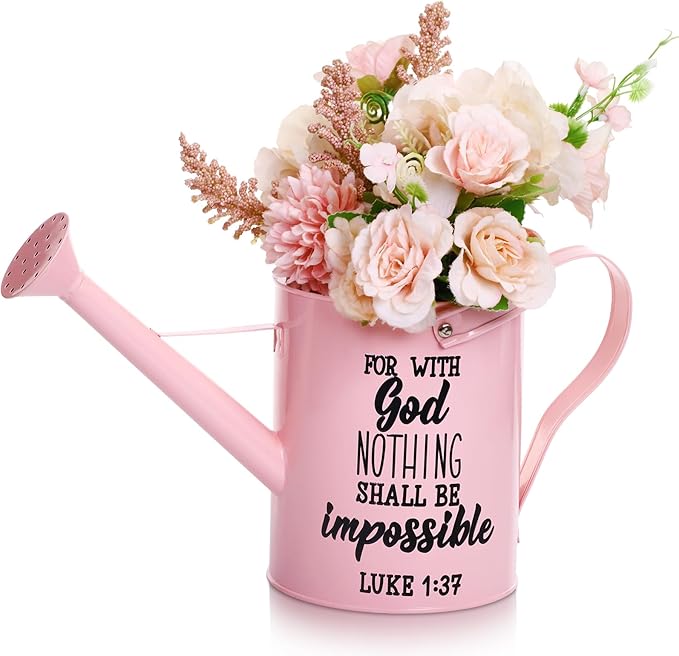 1. 6l Christian Galvanized Metal Watering Can with Inspirational Bible Verses Small Christian Religious Gardening Can Church Gift for Women for Outdoor House Indoor Plants(Pink,1.6 L)