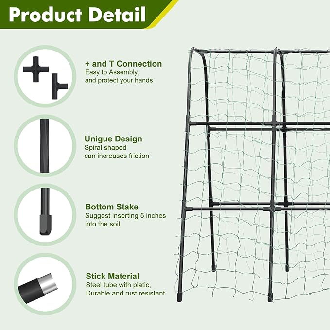 GOJAWAY Cucumber Trellis for Garden Vegetable Trellis, 47.2" x 47.2" Metal Garden Trellis Arch Plant Grow Support Frame for Climbing Plants Support Vegetable Flower Fruits Vine