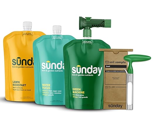 Sunday Season of Sunday Lawn Care Kit, 4-Month Feeding System, Includes Lawn Kickstart, Water Focus, Green Machine + Soil Test Kit & Analysis, for All Grass Types, Covers up to 5,000 sq ft