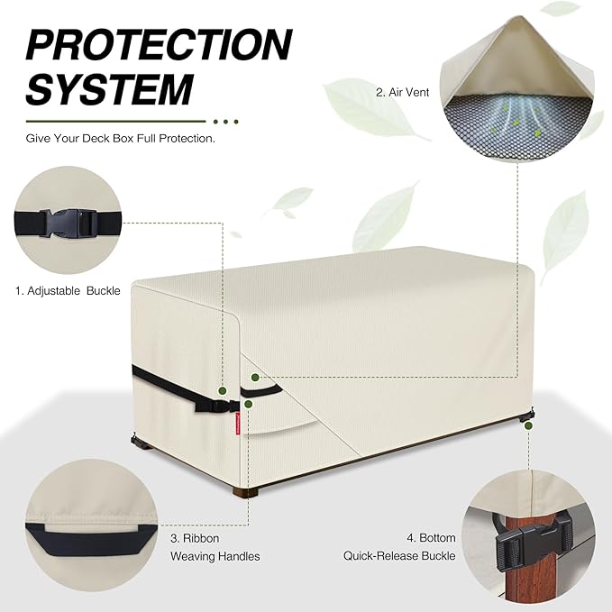 Porch Shield Patio Deck Box Storage Cover - 600D Outdoor Waterproof Cover for 150-230 Gallon Box Tear Resistant Rectangular Fire Pit Table Covers 61 x 28 x28 inch Beige