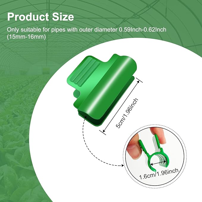 40pcs Plastic Greenhouse Clamps Clips large size for 0.63 Inch Netting Tunnel Hoop Clip,Frame Shelters Shading Net Rod Clip Greenhouse Film Clamps for Season Plant Extension Support (16mm,40P）