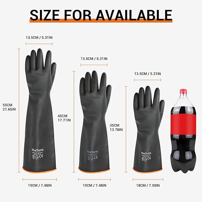 ThxToms Chemical Resistant Gloves,Heavy Duty Long Rubber Gloves,Puncture Resistant, Resist Acid,Oil,Alkali, Waterproof for Industrial Cleaning, Gardening, 18", 1 Pair