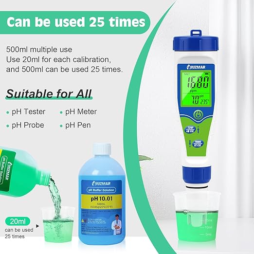 pH Calibration Solution, 500ml pH 7.00 Calibration Solution, 500ml pH 10.01 Calibration Solution, pH Probe Buffer Calibration Solution with Container (30ml*2) for pH Meter, pH Tester