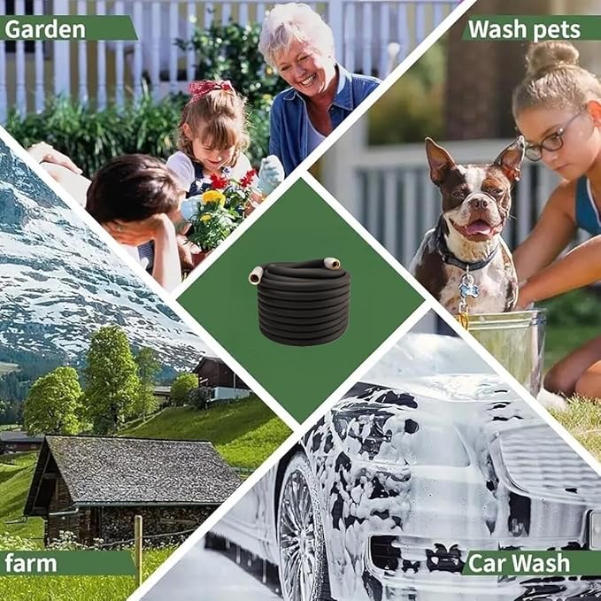 Heavy Duty Premium Garden Hose 75ft x 3/4", 300PSI Working, 1000PSI Burst, Hybrid Rubber Water Hose with Transparent Swivel Handle - Hot/Cold Water - Five Layered Braiding with Brass fittings (Black)