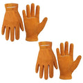HANDLANDY 2 Pairs Kids Genuine Leather Work Gloves for ages 3-11, Children Gardening Gloves for Boys, Girls (Small (for age 2-4), Orange)