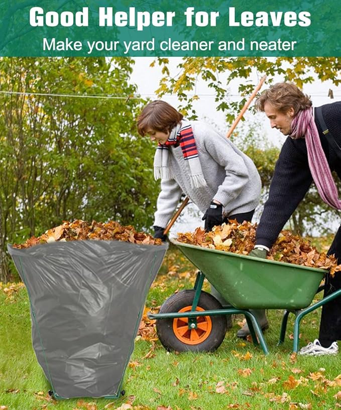 Outdoor Trash Bag Holder Stand - Heavy Duty Metal Garden Garbage Bag Support Frame for 30-45 Gallon Capacity, Multi-Use Portable Yard Leaf Bag Stand for Leaves, Weeding, Lawn Party, Green