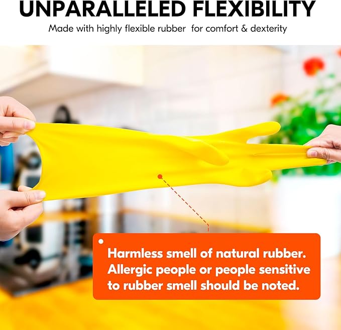 Vgo... 10-Pairs Reusable Household Gloves, Rubber Dishwashing gloves, Extra Thickness, Long Sleeves, Kitchen Cleaning, Working, Painting, Gardening, Pet Care (Size XL, Yellow, HH4601)