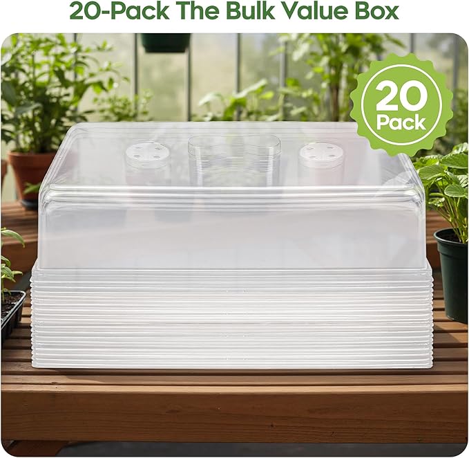 ZJP 20 Pack Heavy Duty 5" Humidity Dome for 1020 Seed Starter Trays – Clear Vented Propagation Cover & Cloning Lid for 10x20 Flats, Seed Starting & Germination