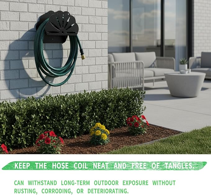 Hose Rack - Garden Hose Holder - Outdoor Hose Organizer - Aluminum Hose Rack - Weather-Resistant Outdoor Hose Storage - Wall-Mounted Hose Storage Solution (Black)