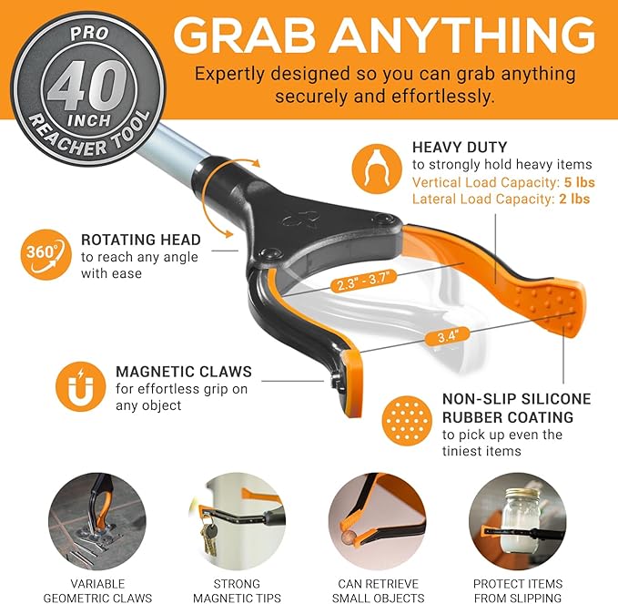 EZPIK Pro 40" Extended Grabber Reacher Tool for Elderly, Trash Hand Grabber Pickup Sticks for Seniors, Telescoping Extension Gripper Claw Pickup Tool, Hand Extension Magnetic Folding Tongs