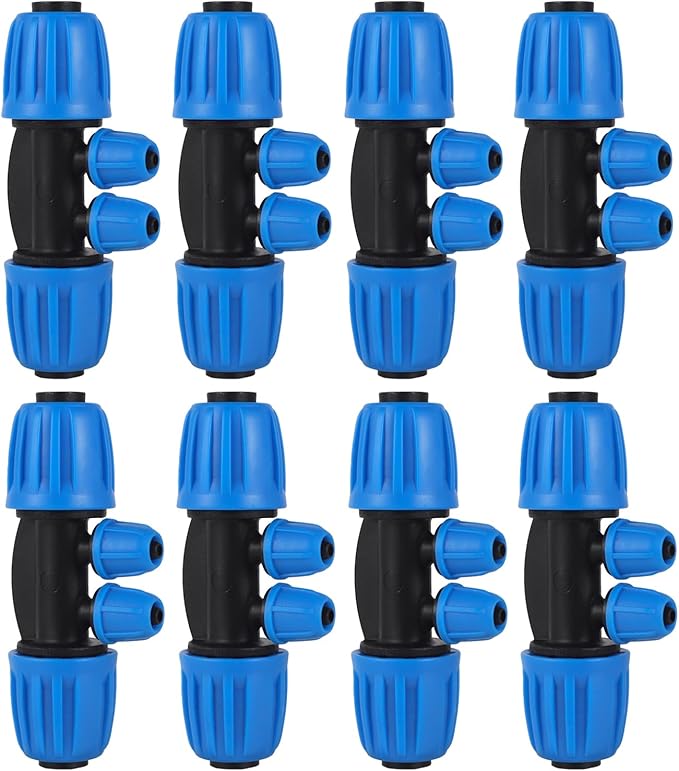10 Pcs 1/2 to 1/4 inch Garden Hose Tubing Irrigation Fittings,4-Way Anti-Leak 1/2'' to 1/4'' Locked Barbed Drip Irrigation Tee Connectors (1/2"IDx0.6-0.63"OD) 1/2'' to 1/4'' Irrigation Tubing Fitting