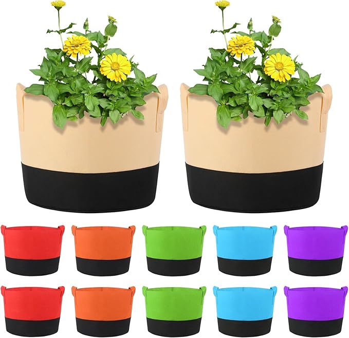 12 Pack 15 Gallon Grow Bags Colorful Fabric Plant Pots with Handles 15 Gal Garden Grow Bags Fabric Grow Pots Plant Growing Bags Vegetable Planting Bags for Garden and Outdoor (15 Gallon)
