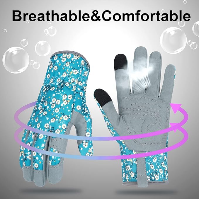 Leather Gardening Gloves for Women Thorn Proof Garden Gloves Touch Screen Working Gloves Gifts,M