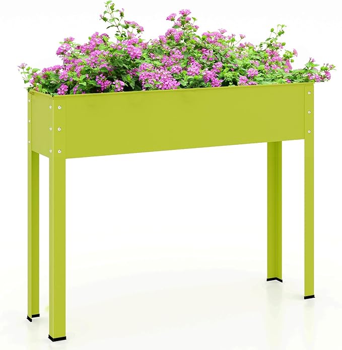 Giantex Raised Garden Bed, Metal Planter Box with Legs, Drain Hole, Outdoor Indoor Elevated Garden Box for Vegetable Flower Herb Fruit, Standing Raised Beds for Backyard Porch Balcony Green