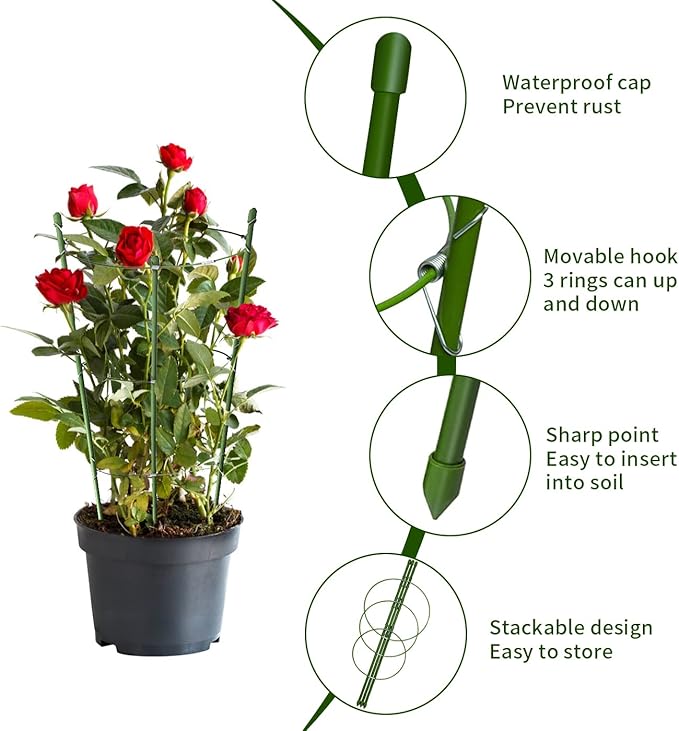 4 Pack Tomato Cage for Garden Plant Support, 24 inches Small Tomato Trellis with Adjustable Rings, Plant Stakes for Peony Support, Tomato Stakes Rings for Climbing Plants