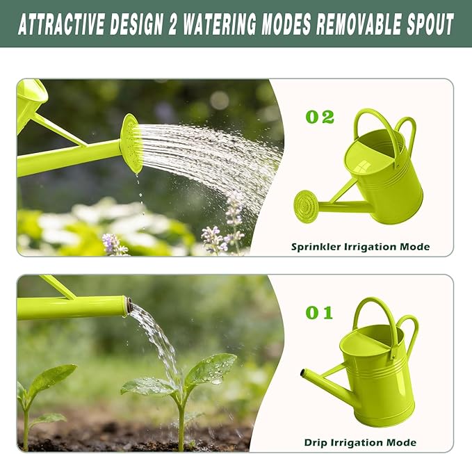 6.5L Metal Watering Can for Outdoor & Indoor Plants, Galvanized Steel Metal Water Can with Removable Spout, Movable Top Handle, Rust-Resistant Watering Pot for Garden, Lawn, Flowers