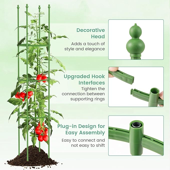 Happygrill 2-Pack Garden Tomato Trellis, 57” Plant Support & Tomato Cages w/Adjustable Height for Climbing Vines, Potted Plants, Vegetables, 2-in-1 Outdoor Heavy-Duty Plant Stake for Backyard Patio