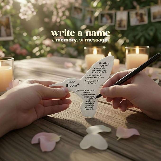 Plantable Wildflower Seed Paper - 48pcs Black & White Hummingbird-Shaped for Funeral Favors, Memorial Gifts, & Sympathy Gifts for Loss of Father and Mother, Loved Ones