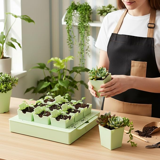 1 Pc 9 Cells Seed Starting Tray, Easy Transplant, 2.56 Inch Deep Reusable Seed Starting Kit with Handles Thickened Seedling Tray Seedlings Starter Kit for Indoor, Outdoor, Greenhouse Use