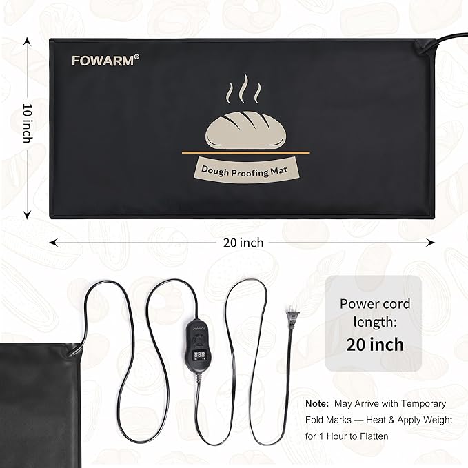 Sourdough Proofing Mat for Home Baking, Thermostat Controlled Sourdough Starter Warmer, 10"x20" Timer Dough Warming Pad, Adjustable Temperature Heating Mat for Dough Riser and Fermentation, 40W