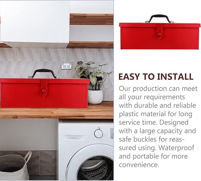 DOITOOL Red Metal Tool Box Iron Sheet Tool Box Metal Toolbox Red Tool Storage Case Lockable, Multi-function Tool Organizer, 15.3X6.2X5.1inch