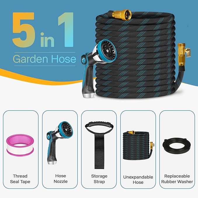 Garden Hose Flexible Water Hose with 10 Function Sprayer Leak-proof Lightweight Non-Expanding Water Pipe with Solid Fittings for Yard，RV (50FT)