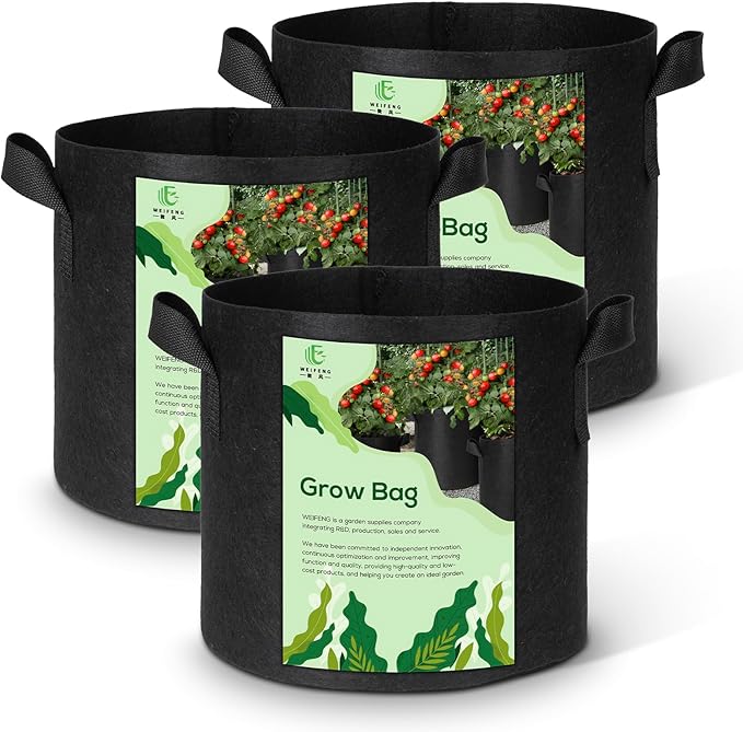 WEIFENG 3-Pack 20 Gallon Grow Bags with Handles, Heavy Duty Fabric Pots for Potatoes, Fruit Trees, Large Plants
