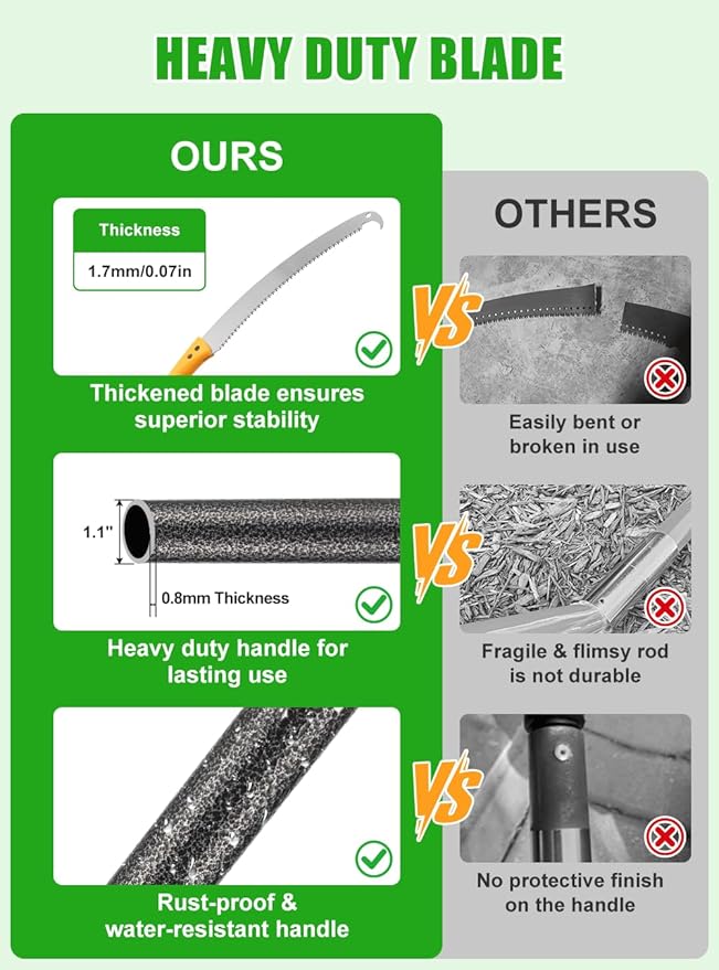 11.4FT Pole Saws for Tree Trimming: 2-in-1 Pole Saw With with Adjustable Length & Steel Blade Lightweight Manual Pruning Tool for Forestry Yard Garden Patio